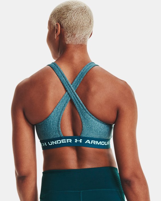 Damen Armour® Mid Crossback Heather Sport-BH, Blue, pdpMainDesktop image number 5